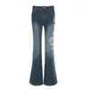 Jeans Bootcut Bordados de Rosa Milenio Retro de Comercio Exterior con Pantalones Casuales Ajustados de Cintura Baja Sexy de Nicho
