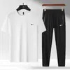 Conjunto de Verão Masculino Novo para Casal Transfronteiriço Camiseta de Seda Gelada Respirável Fresca Calça Longa Esportiva Casual Conjunto de Duas Peças para Homem