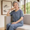 Ropa de Verano para Mujeres de Mediana Edad y Mayores, Conjunto de Algodón y Seda para Madres de 60-70 Años, Tops tipo cárdigan para Abuelas, Ropa para Casa, Pijamas