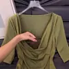 Camiseta Retrô Estilo Coreano Falsa de Duas Peças Color Block Manga Longa para Mulheres, Novo Top Versátil Slim-Fit Curto para Primavera e Outono
