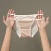 Calzones sexy de encaje satinado huecos estilo francés para mujer con finos moños de pedrería, ligeros, transpirables, cómodos, de cintura media