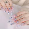 Manicura azul a rayas usar uña larga pieza de uña de ballet uña postiza producto terminado 24 piezas en stock al por mayor