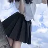 Camisa de Verano con Lazo en la Cintura y Manga Corta para Mujer, Falda Plisada Slim de Cintura Alta Estilo Universitario, Elegante Uniforme Conjunto Completo