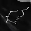Pulseira Fangxing S925 Prata Esterlina Estrela e Lua Camada Dupla para Mulheres Verão Nova Tendência Pulseira Nicho Acessível Luxo Joias de Mão de Alto Padrão Atacado