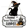 Decoraciones Populares Transfronterizas para Puertas de Halloween: Fantasma, Calabaza, Gato Negro, Señal de Decoración de Corona para Puerta Principal de Madera de Halloween