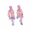 Aretes de aguja plateada con diamantes, lentejuelas de gota de agua, borlas florales, aretes coloridos estilo dopamina, sensación de lujo ligero y alta gama