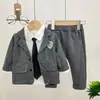 Ropa Formal Estilo Coreano para Primavera y Otoño, Ropa Elegante para Niños, Traje Formal para Bebé Niño de 1 Año, Traje de 2 Piezas, Conjunto de Traje Pequeño para Niños de 3 Piezas para Niños de 4 Años