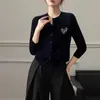 Loja Oficial Shanghai Dan Nong/Jaqueta Cardigã Cinza de Alta Qualidade 100% Lã Suéter de Tricô Elegante Feminino