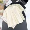 Camisa Casual de Verano Nueva con Pliegues y Cuello Redondo de Manga Corta para Mujer Talla Grande Estilo 7485