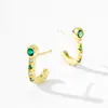 Pendientes Retro Exquisitos de Plata de Ley S925 con Circonita Verde para Mujer Ins Tendencia Retro Elegantes Versátiles Pendientes Dorados
