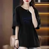 Camiseta de manga corta de marca para mujer, sobrestock de comercio exterior transfronterizo, corte holgado, adelgazante, talla grande, top versátil y elegante
