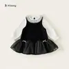 Ropa para Niños Bangxuan Conjunto de Vestido para Niña Cuello de Encaje Camiseta Base Chaleco de Terciopelo Vestido Conjunto de Dos Piezas Vestido Formal para Niña