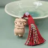 Sándalo Verde Tallado Zodiaco Oveja Dibujo Animado Oveja Campana Borla de Oveja Llavero Colgante Adorno para Bolso Suministros de Regalo Pequeños Culturales y Creativos