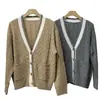BORBOTIE Ropa de punto para mujer 2026 Primavera y Otoño Nuevo BC Lana de Cachemir Tejido de punto de ochos Bolsillo de color contrastante Cardigan con cuello en V