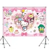 Decorações de festa de aniversário Amazon tk, louça descartável, gato kt, Kuromi, Sanrio, faixa de bandeirinhas, topo de bolo