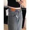 Jeans Vintage de Patrón de Bambú Pierna Ancha Estrecha para Mujer Modernos Combinables Nuevos Cintura Alta Holgados Adelgazantes Rectos Largos