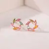 Pendientes Pequeños de Plata de Ley S925 Chapados en Oro Rosa con Turmalina de Colores y Diseño de Corona Pequeña Chic de Gama Alta Personalizados Yuebao Jewelry