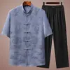 Nuevo Traje Tang de Verano para Hombres de Mediana Edad y Mayores, Traje de Seda Helada de Verano para Papá, Ropa Nueva de Estilo Chino para Abuelos