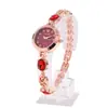 Reloj de Pulsera de Cuarzo para Mujer con Incrustaciones de Diamantes y Calcedonia, Muy Popular en Tiktok, Reloj de Cuarzo de Moda de Lujo Ligero para Mujer, Venta al por Mayor de Comercio Exterior