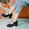 Zapatos de cuero de tacón alto estilo británico para mujer 2022 nuevos mocasines sin cordones tacón grueso boca poco profunda zapatos Mary Jane