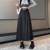 Foto Real de Saia de Terno Estilo Universitário para Mulheres, Nova Coleção Primavera 2026, Cintura Alta, Elegante, Versátil, Saia Midi de Corte Evasê