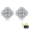 Pendientes de botón de trébol de cuatro hojas de plata de ley S925 con moissanita para mujer, totalmente incrustados con piedras, pendientes florales, pendientes de lujo ligero y elegantes