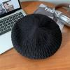 Boina Tejida Calada Estilo Japonés para Mujer, Sombrero de Pintor de Capullo Pequeño que Afina el Rostro, Estilo Coreano Versátil, Sombrero para Cabeza Grande a la Moda