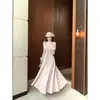 Vestido de Tricô Patchwork com Renda e Amarração Novo para Outono e Inverno Feminino, Estilo Luxo Leve, Vestido Longo Suave em Linha A