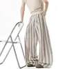 Pantalones casuales de lino ligeros de pierna recta para hombre para el verano, pantalones a rayas estilo coreano, pantalones largos versátiles holgados y fluidos para hombre