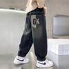 Roupas Infantis Calças para Meninos 2025 Novo Estilo Primavera e Outono Calças Longas Largas para Crianças Maiores Estilo Coreano Tendência Legal Jeans Desenho Animado