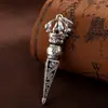 Colgante de Plata S925 Mortero y Vajra con Amuleto del Mantra de Seis Palabras para la Paz, Estilo Vintage