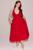 Vestido de Verano 2025 Europeo y Americano Nuevo para Mujer Sexy de Cuello Halter Escote en V Profundo Sin Mangas Falda de Longitud Media Color Puro Ajustado Espalda Descubierta