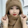 Sombrero de Otoño e Invierno para Mujer con Bufanda Integrada, Gorro de Lana Tejida Gruesa, Sombrero Cálido para Ciclismo, Gorro de Lana Gruesa