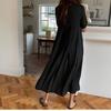 PXT2021 - Vestido de gasa holgado de manga corta estilo coreano para mujer, vestido largo plisado de cintura alta y corte ajustado para verano