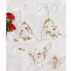 Lencería Sexy para Mujer Comercio Exterior Europeo y Americano Malla Sexy Bordado Transparente Tentación Traje de Tres Puntos Venta al por Mayor Entrega
