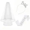 Novo Estilo Adorno de Cabeça para Noiva Faixa de Cabeça de Pérolas para Noiva Conjunto de Véu com Alça de Ombro Véu para Vestido de Casamento Decorações de Festa