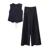 Elegante y casual traje de otoño estilo business de Feiyuan: Conjunto de dos piezas para mujer: chaleco sin mangas con cinturón + pantalón de traje de pierna ancha