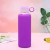 Taza de Vidrio de Silicona Color Gelatina Colorida Personalizada para Hombres y Mujeres Taza de Vidrio Portátil para Exteriores con Asa Taza de Regalo