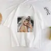 Comércio exterior Rua casual masculina e feminina estampada gola redonda branca manga curta camiseta cruzada entrega única peça top camisa base