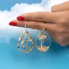 Moda Europea y Americana Retro Incrustaciones de Circonita Multicolor Forma de Gota Pendientes Creativos Calados Elegantes Versátiles Joyería de Oreja para Mujer Lote
