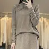 Dobladillo cuello alto medio simple color liso tres flores Suéter para mujer de punto para ir al trabajo elegante todo lana otoño e invierno Nuevo tejido