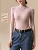 Blusa Base Versátil de Cor Sólida com Gola Alta e Manga Longa para Mulheres Outono Inverno Amiga da Pele Alta Elasticidade Emagrecedora Versátil Camada Interna