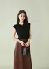 Top minimalista de cachemira y seda, importación italiana, con pequeñas mangas acampanadas, nueva colección primavera/verano