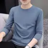 Atacado de fábrica camiseta de manga comprida masculina camisa de base gola redonda cor sólida slim top esportivo primavera e outono simples tamanho grande T