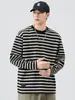 Feng She Roupa Masculina / Camiseta Masculina de Manga Longa Listrada Solta Gola Redonda Retrô Japonês Versátil Camada Base Pesada Roupa Íntima