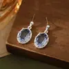 Pendientes de Botón Ovalados de Cristal Transparente Azul de Lujo Ligero Francés Pendientes Colgantes Joyería de Oreja Única Lujo Ligero Aura de Alta Clase Elegante