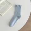 Calcetines de Flor de Burbuja Estilo Japonés para Mujer, Dulce Estilo Universitario, Color Sólido, Nuevo Estilo Otoño e Invierno, Calcetines Caídos, Calcetines de Algodón a Media Pantorrilla