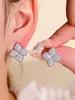 Moda Transfronteriza para Mujer Joyería Clásica Versátil Zirconia Cúbica Full Diamond Pendientes de Trébol de Cuatro Hojas de Plata 925 para Mujer