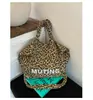 2026 Novo Modelo Bolsa Tote Feminina de Grande Capacidade com Estampa de Leopardo e Letras, Bolsa de Lona Casual para Viagem, Bolsa Transversal