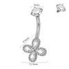 Anillo para Ombligo de Acero Inoxidable Galvanizado con Circonita Blanca Trébol de Cuatro Hojas Cuadrado Mariposa Diente Interno Joyería para Piercing